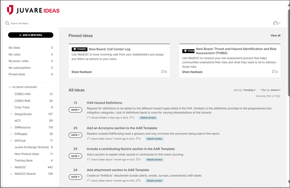 Juvare Ideas page