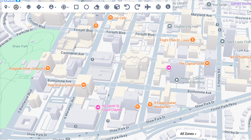 3D mode on the map showing buildings with depth.