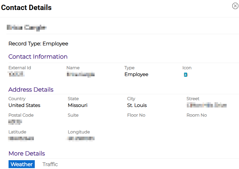 Contact Details panel showing contact information and address details.