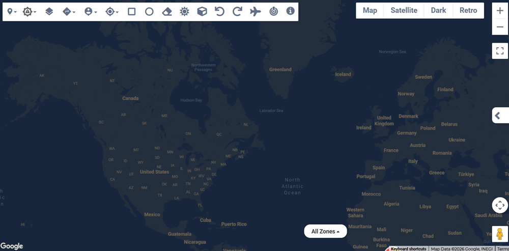 Dark view on the Visual Risk Intelligence page showing dark-themed map.