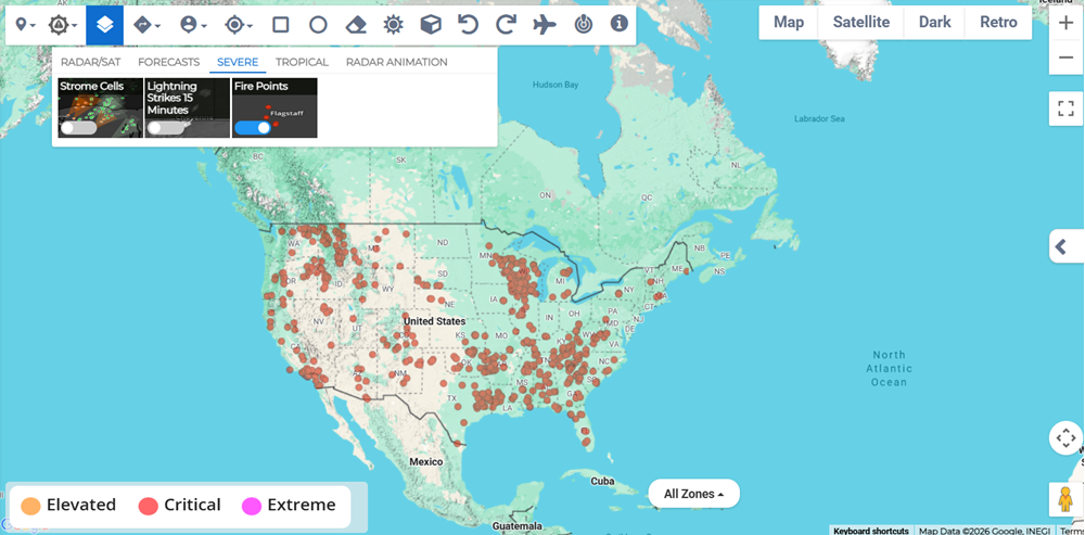 Fire Points layer showing locations of active or potential fires.