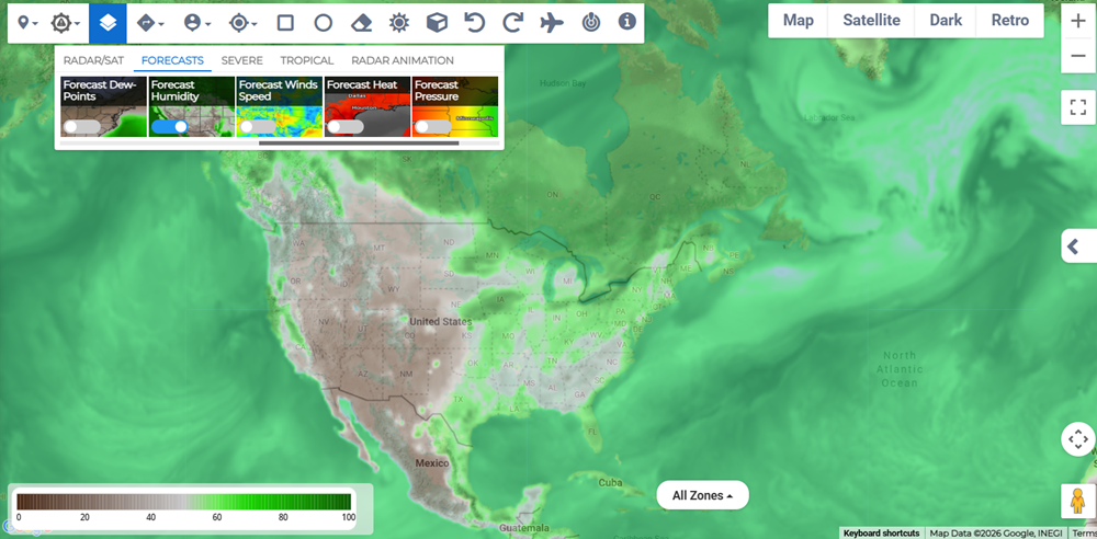 Forecast Humidity layer showing forecasted humidity levels.