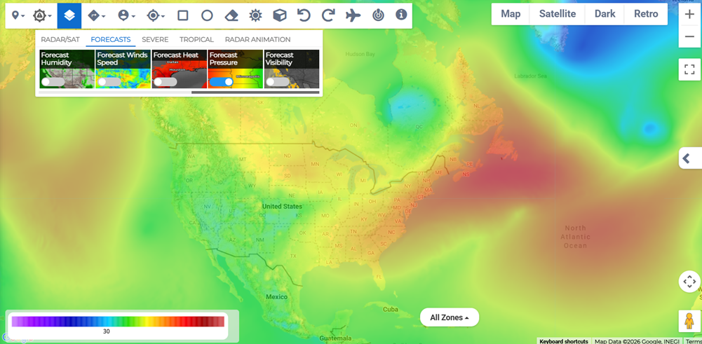 Forecast Pressure layer showing forecasted pressure levels.