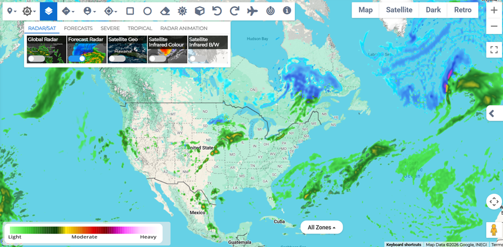 Forecast Radar layer showing precipitation type and movement.