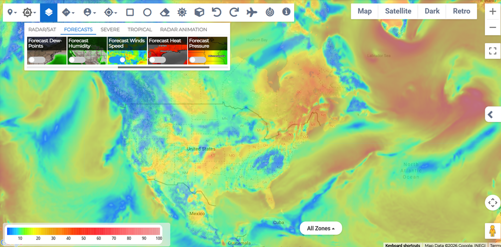 Forecast Wind Speed layer showing forecasted wind speed.