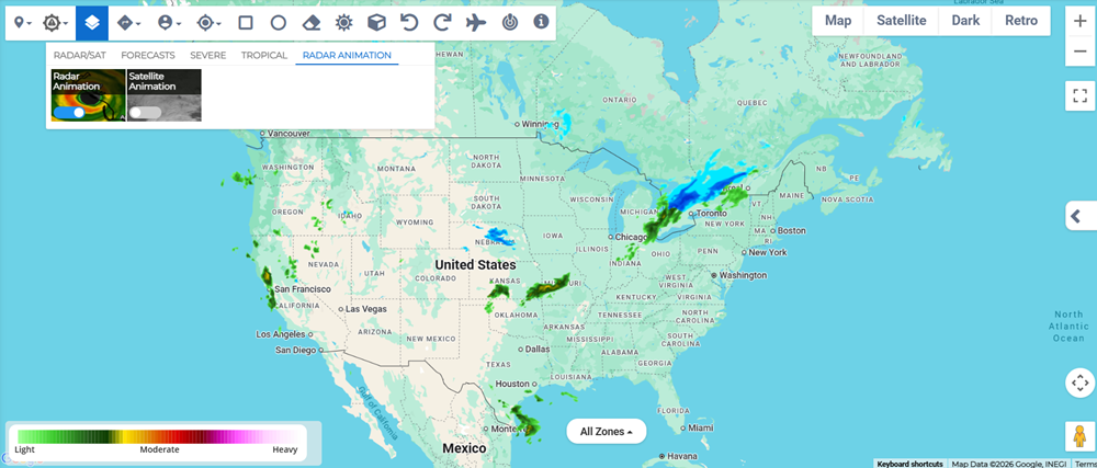 Radar Animation layer showing animated weather conditions.