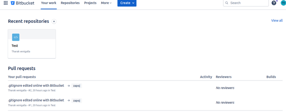Bitbucket dashboard showing repositories page.