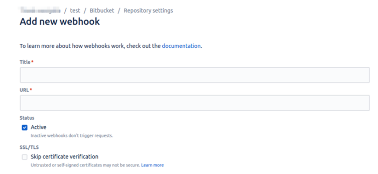 Add Webhook page showing title, URL, and status fields.