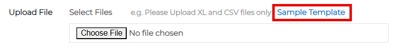 Upload File section showing Sample Template link.