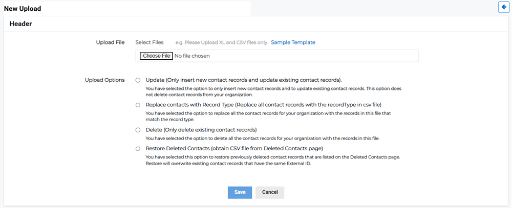 New Upload page showing file upload and upload options.