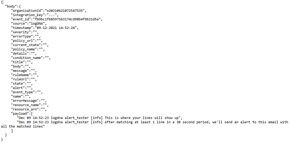 Event Out parsed object showing processed webhook output payload.