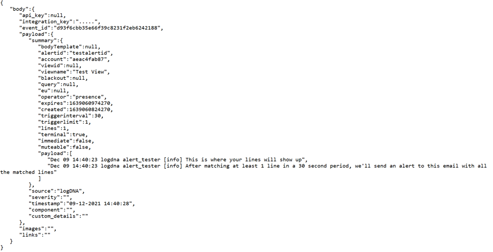 Event In sample object showing incoming webhook payload structure.