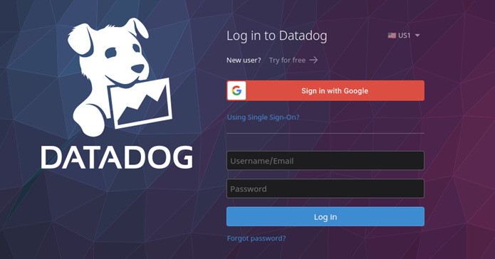 Datadog login page showing sign-in options and credentials fields.