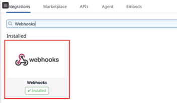 Datadog Integrations page showing Webhooks card.