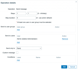 Operation Details dialog showing add operation for alert actions.