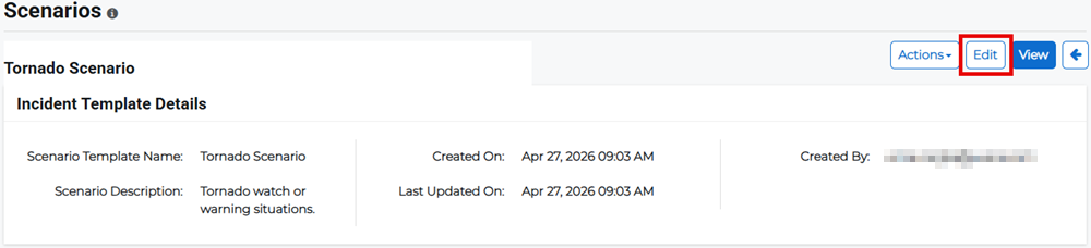 Scenario Details page showing edit option.