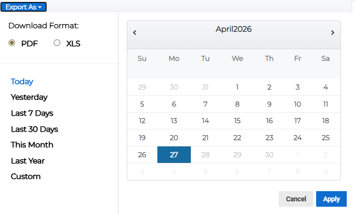Export dialog showing download format and date range options for incident list.