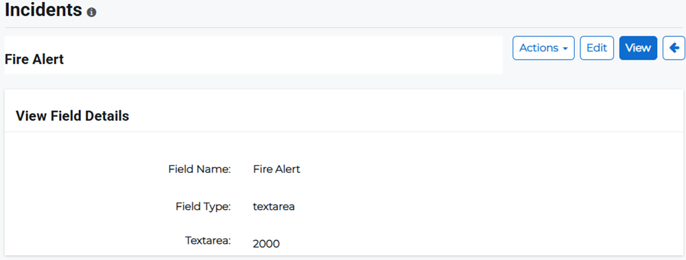 Form Field Details page showing field information.