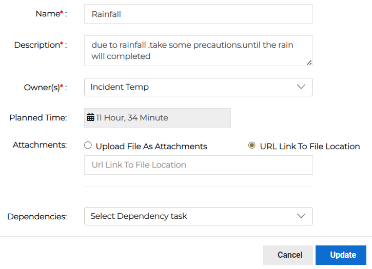 Edit Task dialog showing task details and update option.
