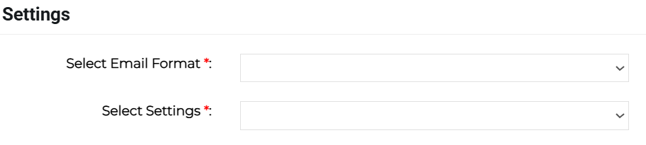 Settings section showing email format and template settings.