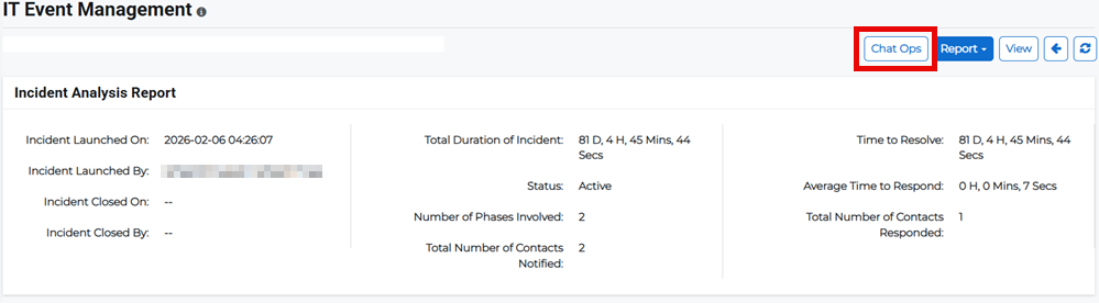 IT Event incident page showing Chat Ops option.
