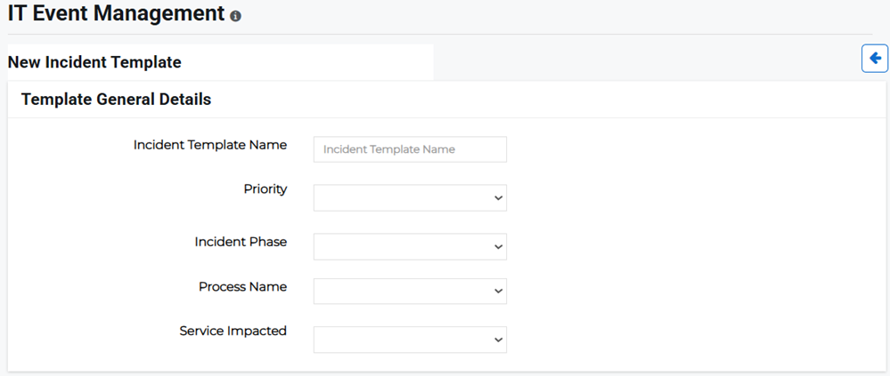 New IT Event Template page showing general template details fields.