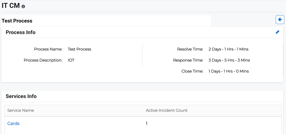 Process Details page showing process information and associated services.