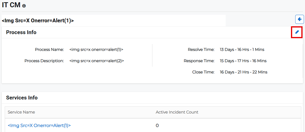 Process Details page showing edit option for process information.
