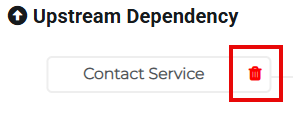 Service Dependency tab showing delete option for a dependency.