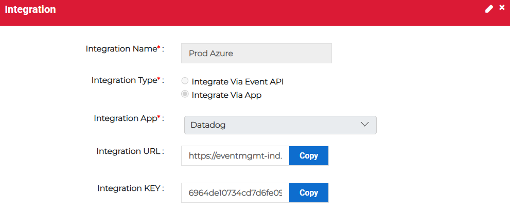 Integration dialog showing integration details and edit option.