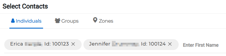 Select Contacts section showing individual contact selection.