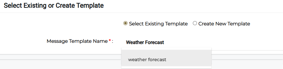 Select Template section showing existing template selection option.