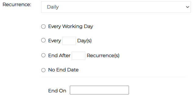 Recurrence section showing daily scheduling options for notifications.