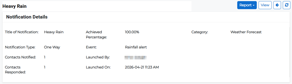 Notification Details report page showing notification statistics.