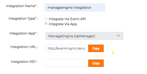 Integration setup showing generated webhook URL and key.