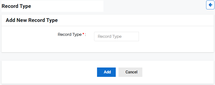 Add New Record Type page showing record type input field.