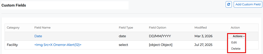 Custom showing Actions menu with edit option.