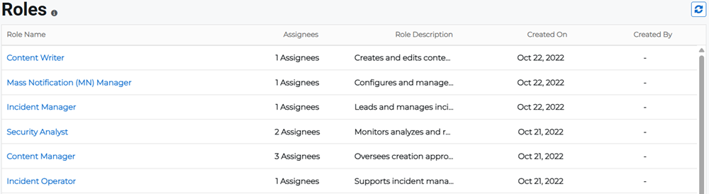 Roles page under Access section showing list of roles.