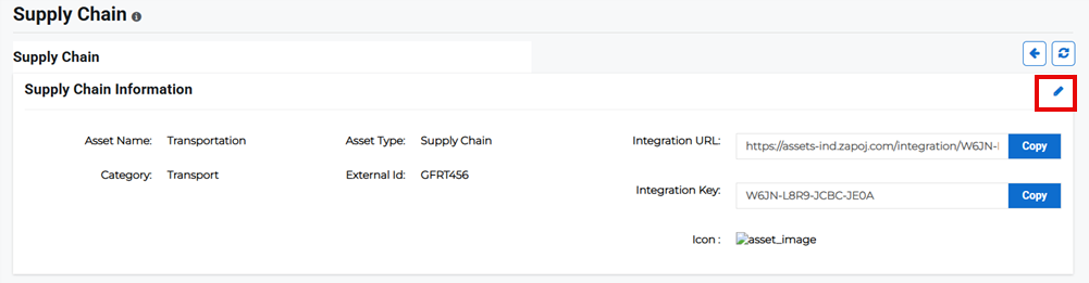Supply Chain Details page showing edit option for supply chain information.