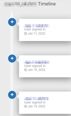 User timeline section showing login activity logs.