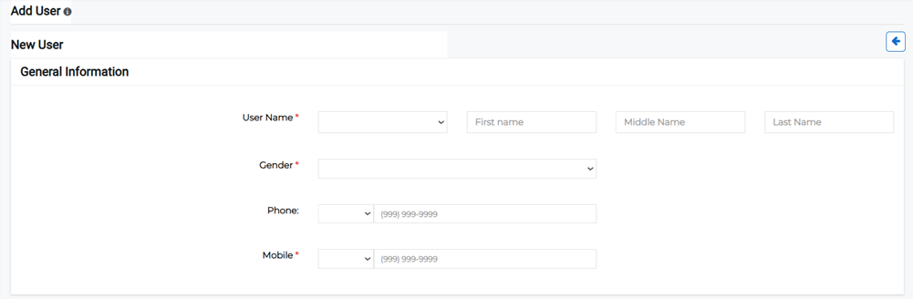 Add User page showing general information fields.