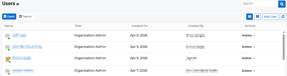 Users page under Access section showing list of users.