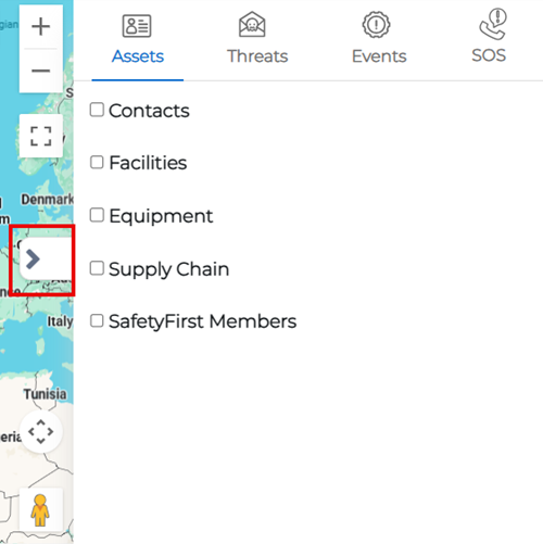 Map filter panel showing asset filter options.