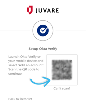 A screenshot of the Setup Okta Verify QR code.