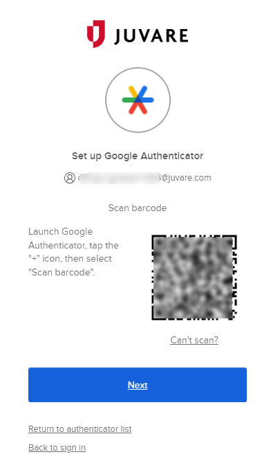 A screenshot of the Google Authenticator Launch Google QR code.