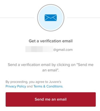 Juvare "Get a verification email" screen.