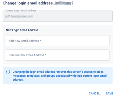 The Change Login Email settings that allow you to update your login email address.