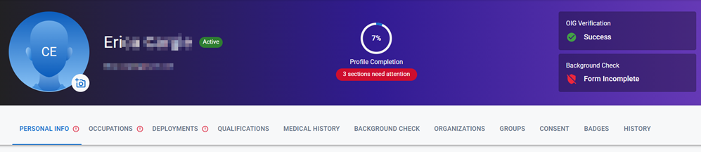 The Profile page with the Personal Info tab active.