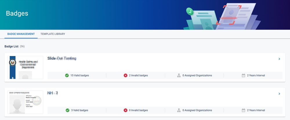Badges page with the Badge Management tab active.