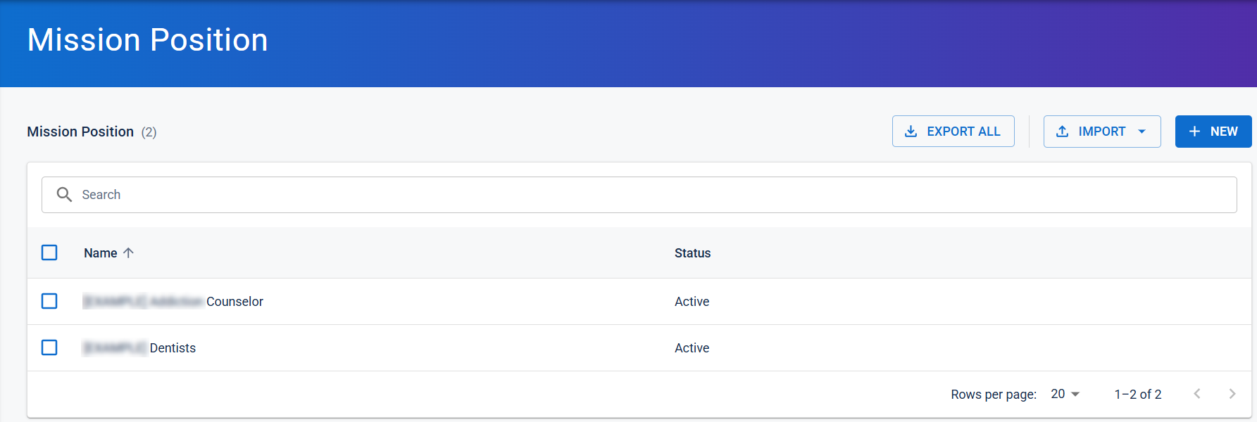 Mission positions page is active.